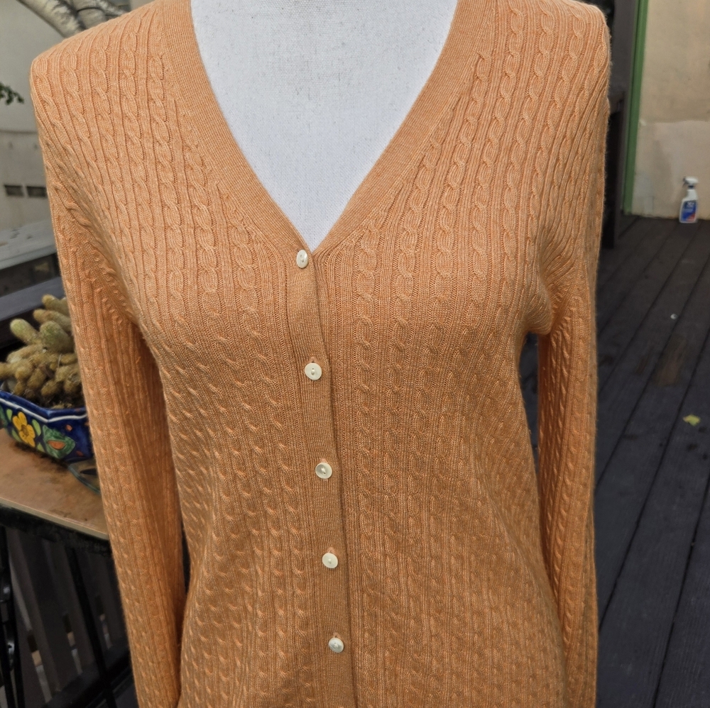 Brooks Brothers 386 Women's Cable Knit Cardigan Sweater Silk Cashmere Medium